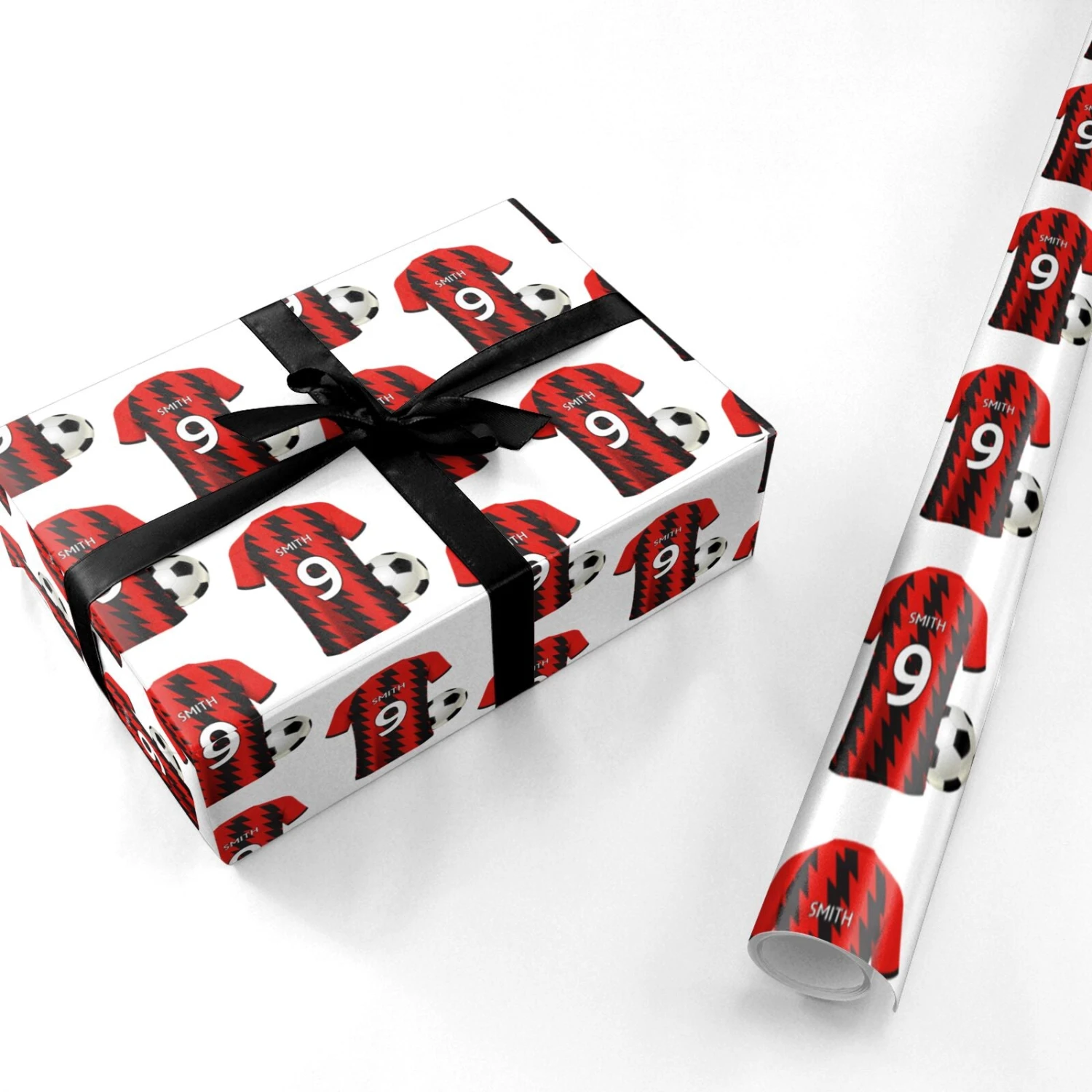 Red And Black Stripes Personalised Football Shirt Wrapping Paper 3 Red And Black Stripes Personalised Football Shirt Wrapping Paper - Image 3