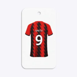 Red And Black Stripes Personalised Football Shirt Gift Tags -CaseCraze Store Red and Black Stripes Personalised Football Shirt Rounded Rectangle Gift Tag