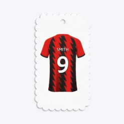 Red And Black Stripes Personalised Football Shirt Gift Tags -CaseCraze Store Red and Black Stripes Personalised Football Shirt Small Scalloped Gift Tag
