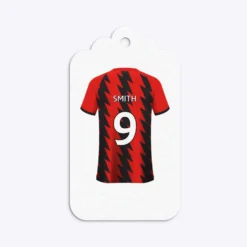 Red And Black Stripes Personalised Football Shirt Gift Tags -CaseCraze Store Red and Black Stripes Personalised Football Shirt Three Tier Rectangle Gift Tag