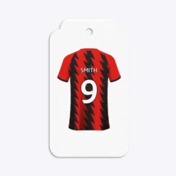 Red And Black Stripes Personalised Football Shirt Gift Tags -CaseCraze Store Red and Black Stripes Personalised Football Shirt Two Tier Rectangle Gift Tag