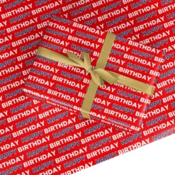 Red And White Birthday Text Pattern Wrapping Paper