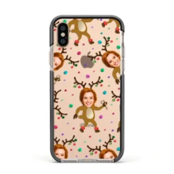 Reindeer Photo Face IPhone Case -CaseCraze Store Reindeer Photo Face Apple iPhone Xs Impact Case Black Edge on Gold Phone