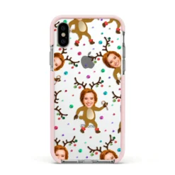 Reindeer Photo Face IPhone Case -CaseCraze Store Reindeer Photo Face Apple iPhone Xs Impact Case Pink Edge on Silver Phone