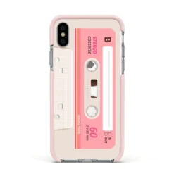 Retro Pink Tape IPhone Case -CaseCraze Store Retro Pink Tape Apple iPhone Xs Impact Case Pink Edge on Silver Phone