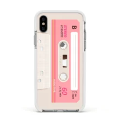 Retro Pink Tape IPhone Case -CaseCraze Store Retro Pink Tape Apple iPhone Xs Impact Case White Edge on Silver Phone