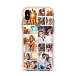 Round-Edged Photo Montage Upload IPhone Case -CaseCraze Store Round Edged Photo Montage Upload Apple iPhone Xs Impact Case Pink Edge on Silver Phone
