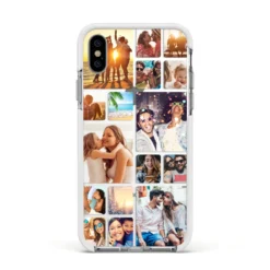 Round-Edged Photo Montage Upload IPhone Case -CaseCraze Store Round Edged Photo Montage Upload Apple iPhone Xs Impact Case White Edge on Silver Phone