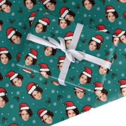 Santa Hat Photo Face Personalised Wrapping Paper