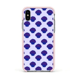 Shell Pattern IPhone Case -CaseCraze Store Shell Pattern Apple iPhone Xs Impact Case Pink Edge on Silver Phone