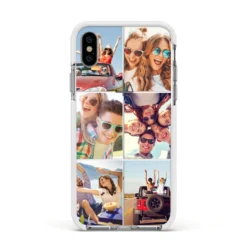 Six Photo IPhone Case -CaseCraze Store Six Photo Apple iPhone Xs Impact Case White Edge on Silver Phone