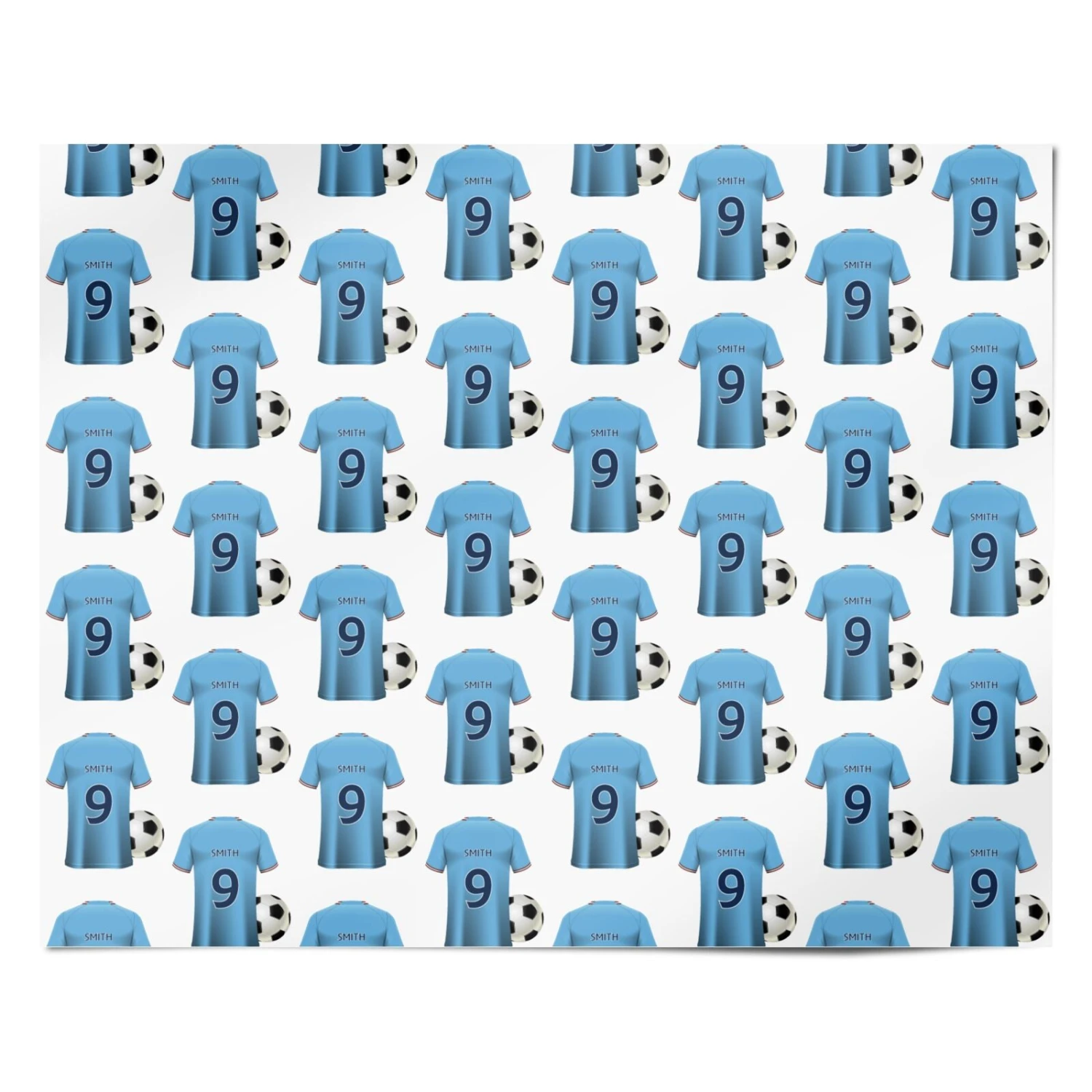Sky Blue Personalised Football Shirt Wrapping Paper 4 Sky Blue Personalised Football Shirt Wrapping Paper - Image 4