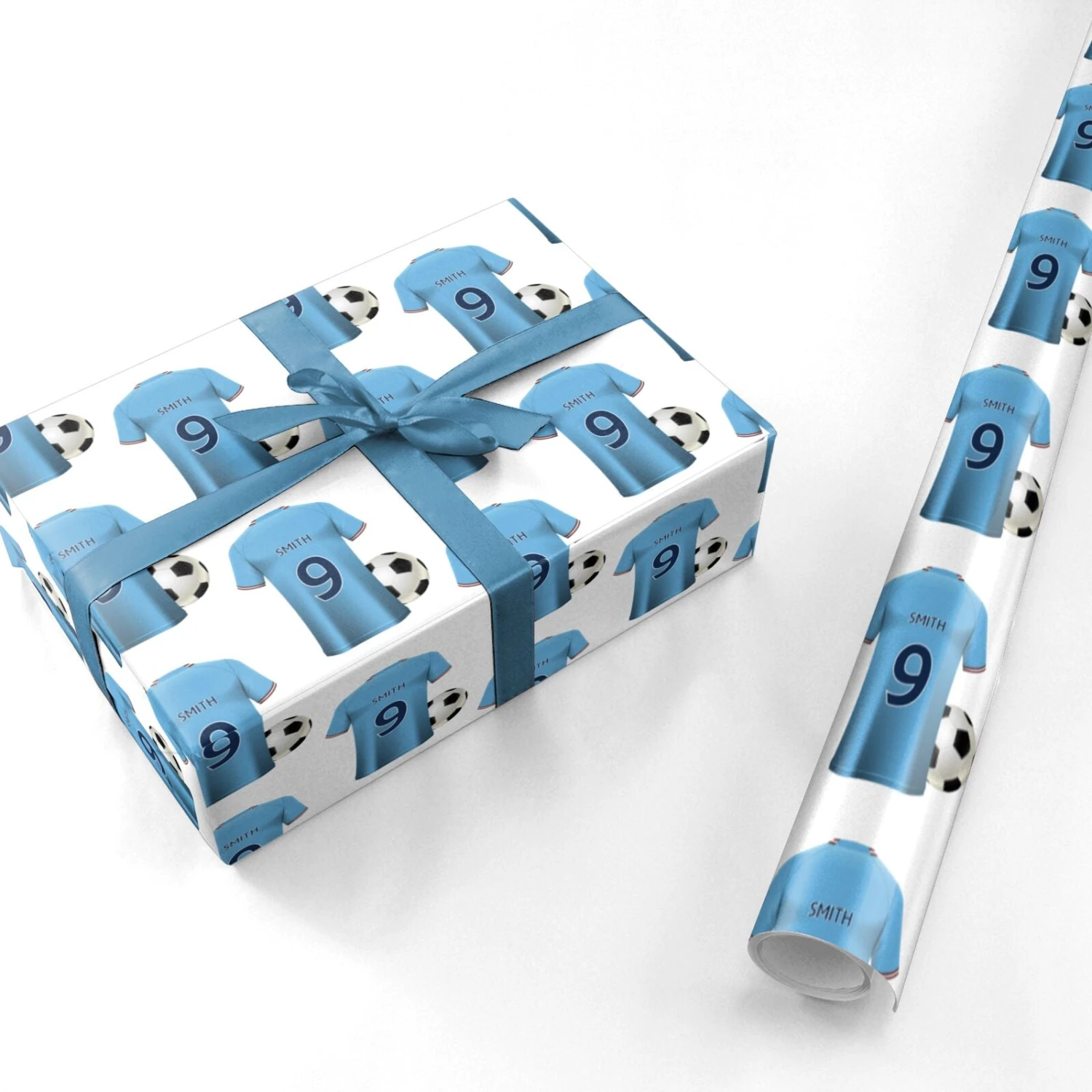 Sky Blue Personalised Football Shirt Wrapping Paper 3 Sky Blue Personalised Football Shirt Wrapping Paper - Image 3