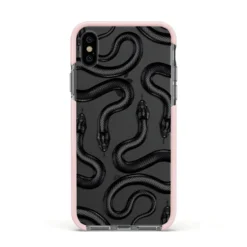 Snake Pattern IPhone Case -CaseCraze Store Snake Pattern Apple iPhone Xs Impact Case Pink Edge on Black Phone
