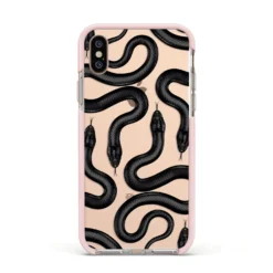 Snake Pattern IPhone Case -CaseCraze Store Snake Pattern Apple iPhone Xs Impact Case Pink Edge on Gold Phone