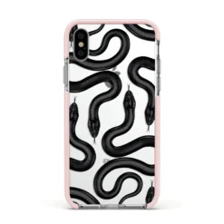 Snake Pattern IPhone Case -CaseCraze Store Snake Pattern Apple iPhone Xs Impact Case Pink Edge on Silver Phone