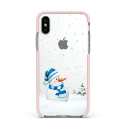 Snowman IPhone Case -CaseCraze Store Snowman Apple iPhone Xs Impact Case Pink Edge on Silver Phone