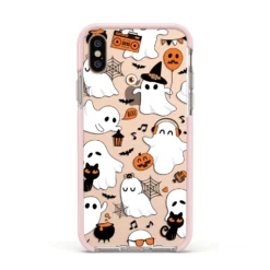 Spooky Halloween Ghost IPhone Case -CaseCraze Store Spooky Halloween Ghost Apple iPhone Xs Impact Case Pink Edge on Gold Phone