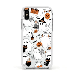 Spooky Halloween Ghost IPhone Case -CaseCraze Store Spooky Halloween Ghost Apple iPhone Xs Impact Case White Edge on Silver Phone