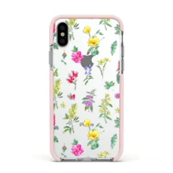 Sprigs Of Floral IPhone Case -CaseCraze Store Sprigs Of Floral Apple iPhone Xs Impact Case Pink Edge on Silver Phone