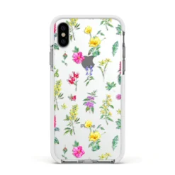 Sprigs Of Floral IPhone Case -CaseCraze Store Sprigs Of Floral Apple iPhone Xs Impact Case White Edge on Silver Phone