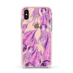 Squid IPhone Case -CaseCraze Store Squid Apple iPhone Xs Impact Case Pink Edge on Gold Phone