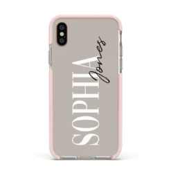 Stone Colour With Personalised Name IPhone Case -CaseCraze Store Stone Colour with Personalised Name Apple iPhone Xs Impact Case Pink Edge on Gold Phone