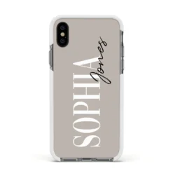 Stone Colour With Personalised Name IPhone Case -CaseCraze Store Stone Colour with Personalised Name Apple iPhone Xs Impact Case White Edge on Black Phone