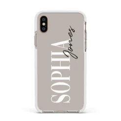 Stone Colour With Personalised Name IPhone Case -CaseCraze Store Stone Colour with Personalised Name Apple iPhone Xs Impact Case White Edge on Gold Phone