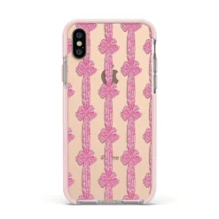Striped Bow Pattern IPhone Case -CaseCraze Store Striped Bow Pattern Apple iPhone Xs Impact Case Pink Edge on Gold Phone