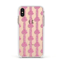 Striped Bow Pattern IPhone Case -CaseCraze Store Striped Bow Pattern Apple iPhone Xs Impact Case White Edge on Gold Phone