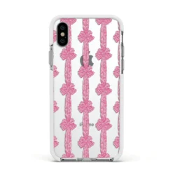 Striped Bow Pattern IPhone Case -CaseCraze Store Striped Bow Pattern Apple iPhone Xs Impact Case White Edge on Silver Phone