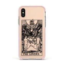 The Lovers Monochrome Tarot Card IPhone Case -CaseCraze Store The Lovers Monochrome Tarot Card Apple iPhone Xs Impact Case Pink Edge on Gold Phone
