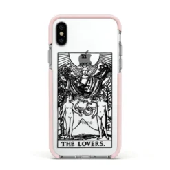 The Lovers Monochrome Tarot Card IPhone Case -CaseCraze Store The Lovers Monochrome Tarot Card Apple iPhone Xs Impact Case Pink Edge on Silver Phone
