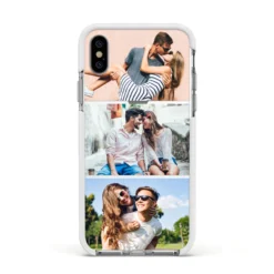 Three Photo Collage IPhone Case 35 Three Photo Collage IPhone Case -CaseCraze Store Three Photo Collage Apple iPhone Xs Impact Case White Edge on Silver Phone