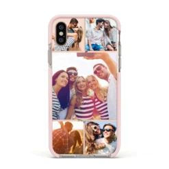 Tile Photo Collage Upload IPhone Case -CaseCraze Store Tile Photo Collage Upload Apple iPhone Xs Impact Case Pink Edge on Gold Phone