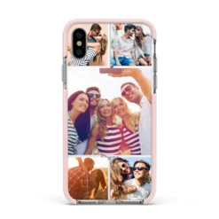 Tile Photo Collage Upload IPhone Case -CaseCraze Store Tile Photo Collage Upload Apple iPhone Xs Impact Case Pink Edge on Silver Phone