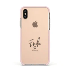Transparent Black Handwritten Name IPhone Case 39 Transparent Black Handwritten Name IPhone Case -CaseCraze Store Transparent Black Handwritten Name Apple iPhone Xs Impact Case Pink Edge on Gold Phone