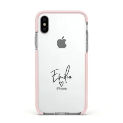 Transparent Black Handwritten Name IPhone Case 38 Transparent Black Handwritten Name IPhone Case -CaseCraze Store Transparent Black Handwritten Name Apple iPhone Xs Impact Case Pink Edge on Silver Phone