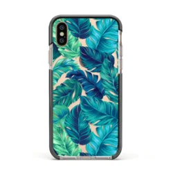 Tropical Leaves IPhone Case -CaseCraze Store Tropical Leaves Apple iPhone Xs Impact Case Black Edge on Gold Phone