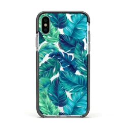 Tropical Leaves IPhone Case -CaseCraze Store Tropical Leaves Apple iPhone Xs Impact Case Black Edge on Silver Phone