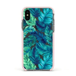 Tropical Leaves IPhone Case -CaseCraze Store Tropical Leaves Apple iPhone Xs Impact Case Pink Edge on Black Phone