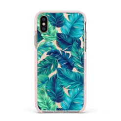 Tropical Leaves IPhone Case -CaseCraze Store Tropical Leaves Apple iPhone Xs Impact Case Pink Edge on Gold Phone