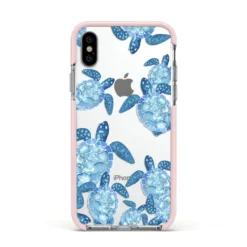 Turtle IPhone Case -CaseCraze Store Turtle Apple iPhone Xs Impact Case Pink Edge on Silver Phone