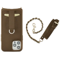 Victoria Crossbody Wallet Case Iphone 12 Chain Strap -CaseCraze Store VaultskinVICTORIAiPhone12BrownChain2Front