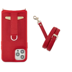 Victoria Crossbody Wallet Case Iphone 12 Leather Strap -CaseCraze Store VaultskinVICTORIAiPhone12RedLeather2Front