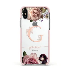 Vintage Floral Personalised IPhone Case -CaseCraze Store Vintage Floral Personalised Apple iPhone Xs Impact Case Pink Edge on Silver Phone