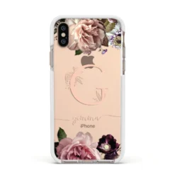 Vintage Floral Personalised IPhone Case -CaseCraze Store Vintage Floral Personalised Apple iPhone Xs Impact Case White Edge on Gold Phone