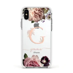 Vintage Floral Personalised IPhone Case -CaseCraze Store Vintage Floral Personalised Apple iPhone Xs Impact Case White Edge on Silver Phone