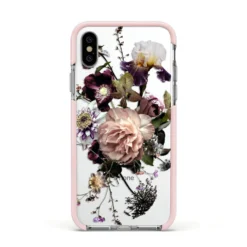 Vintage Flowers IPhone Case -CaseCraze Store Vintage Flowers Apple iPhone Xs Impact Case Pink Edge on Silver Phone